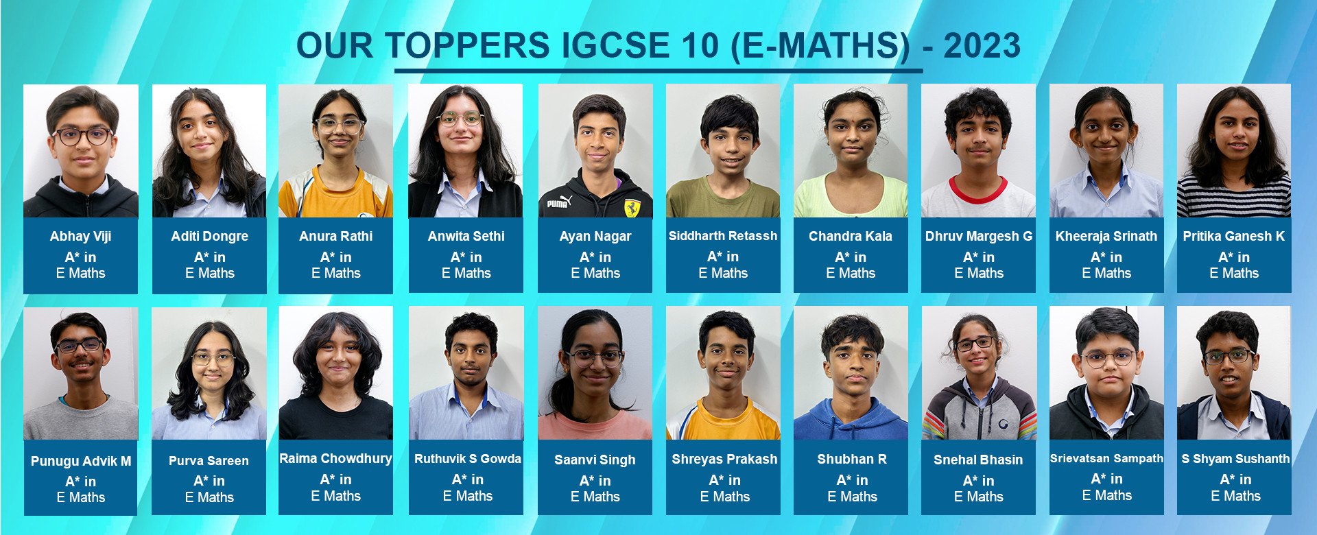 Our IGCSE 10 Extended Maths Toppers - 2023